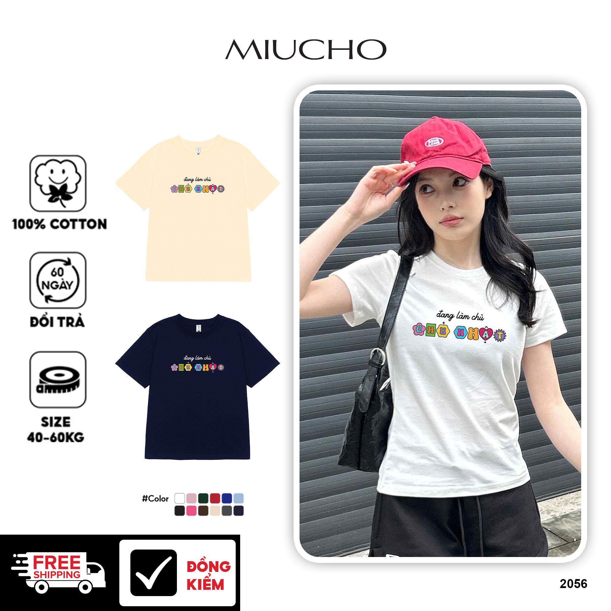 Áo baby tee in chữ hài hước Miucho BST cổ tròn vải cotton 4c thoáng mát in basic