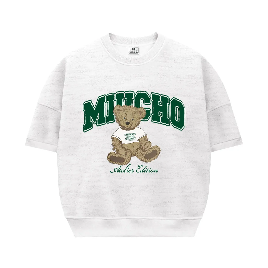 Áo sweater nữ boxy nỉ 2 da Miucho tay ngắn cổ tròn phong cách Hàn Quốc hình gấu đáng yêu 2633_thumbnail_0