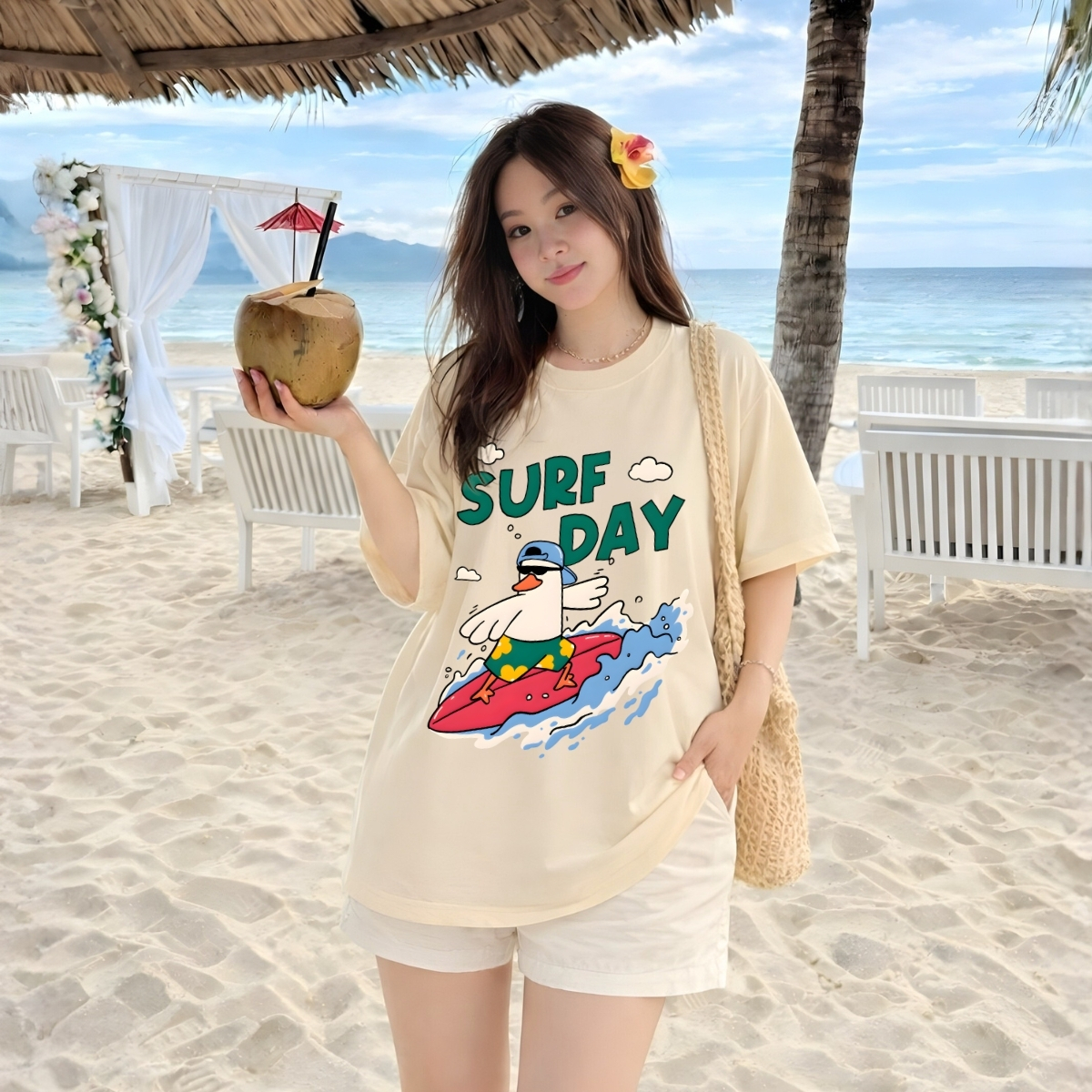 Áo thun unisex UX30-1179 chữ SURF DAY vịt lướt ván dáng oversized local brand WETEE_thumbnail_2