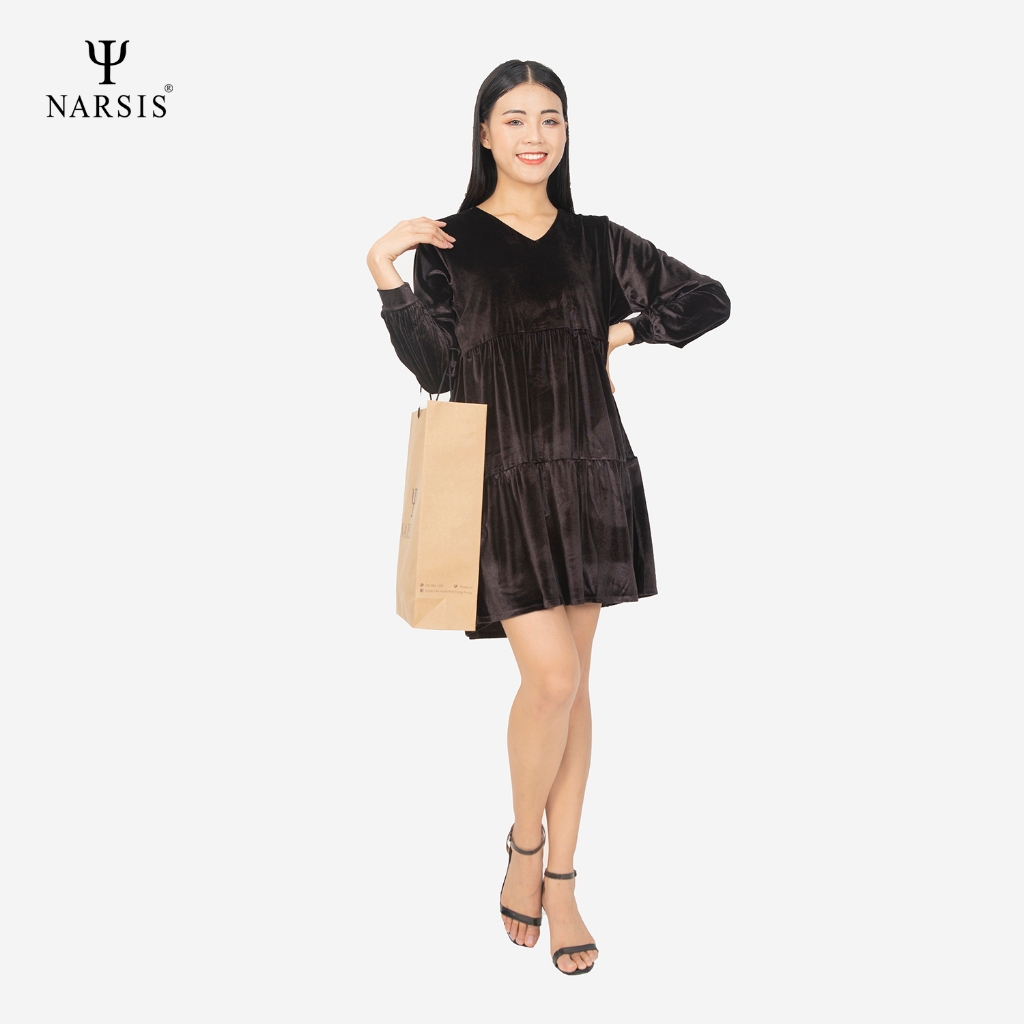 VÁY NHUNG BABYDOLL DÀI TAY NARSIS, CHẤT LIỆU NHUNG MỀM MỊN B0005 NARSIS CHẤT LIỆU THOÁNG MÁT, DỄ ..._thumbnail_1