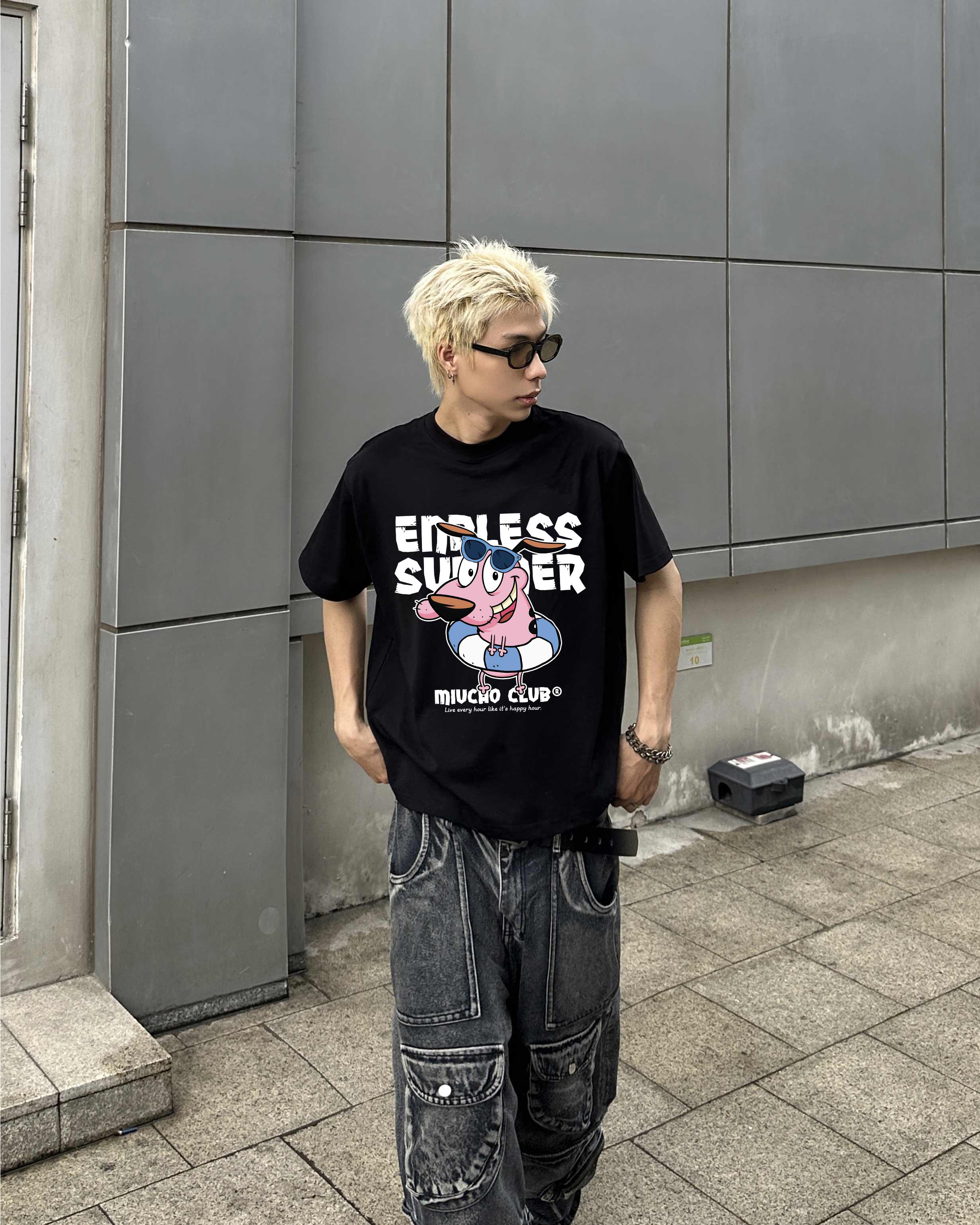 Áo phông form boxy in hoạt hình dễ thương 2359 Miucho Club cổ tròn vải cotton 2 chiều cao cấp in mix_thumbnail_3