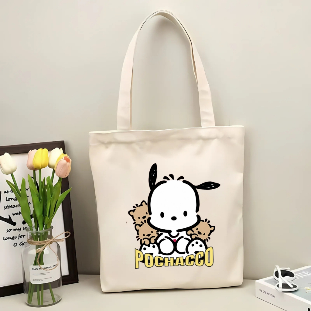 Túi tote vải canvas in hình chú chó POCHACCO, có khoá kéo và ngăn phụ bên trong - We Tee TOTE15_thumbnail_5