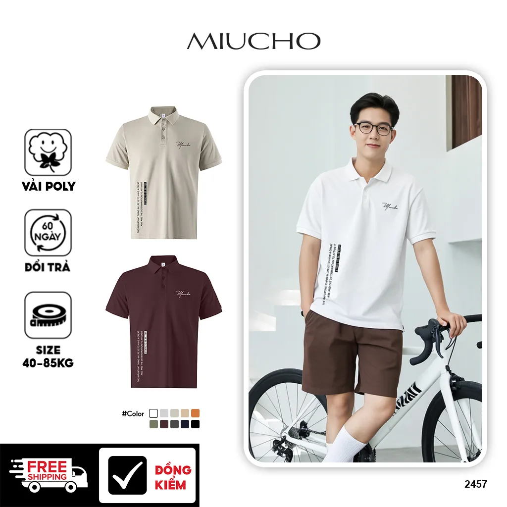 Áo polo nam form Regular PLCSD2457 Miucho Iconic tay ngắn vải cá sấu thoáng mát cổ trụ in typography