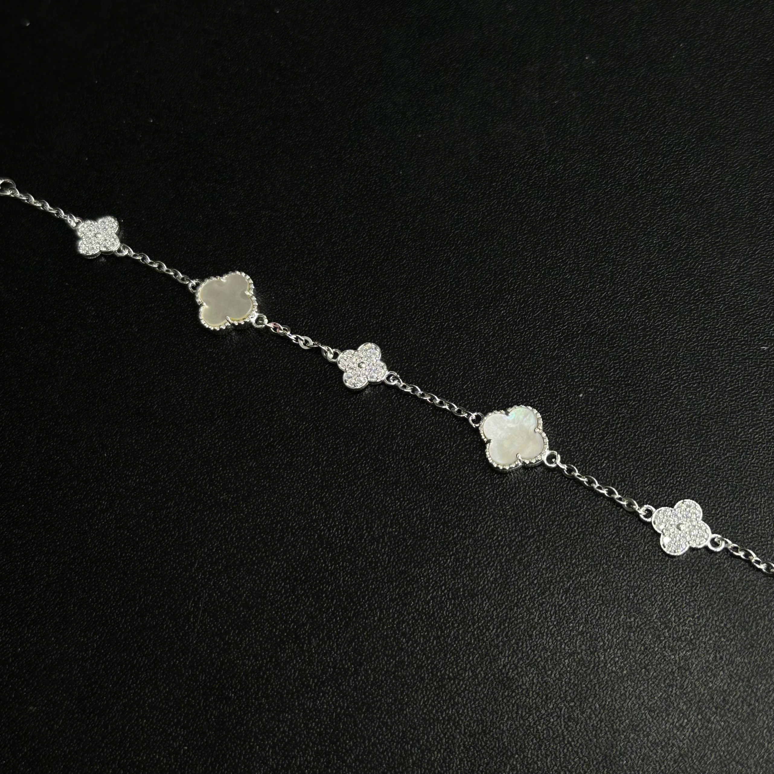 Vòng tay bạc van cleef đá xà cừ xen kẽ đá kim cương_thumbnail_5