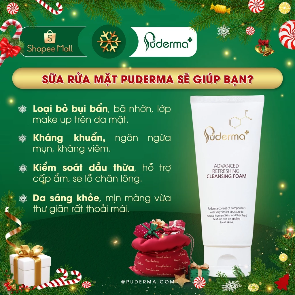 Sữa rửa mặt Puderma Advanced Refreshing Cleansing Foam dưỡng ẩm, làm sạch da 120m_thumbnail_4
