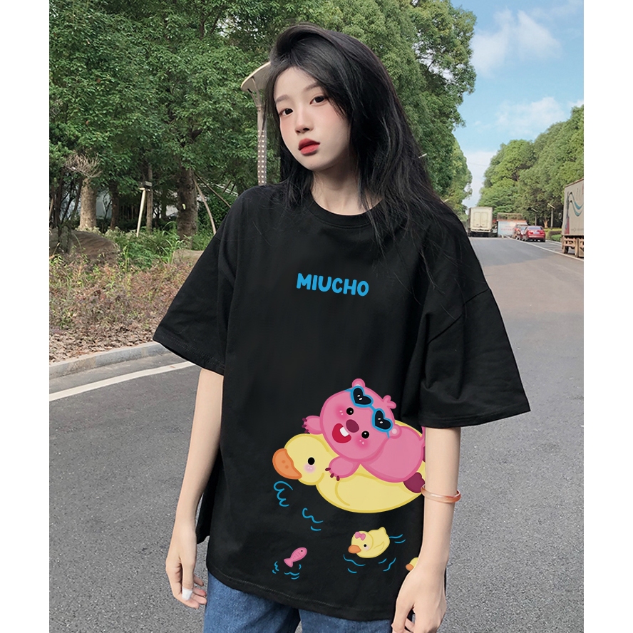 Áo thun Loopy Hải Ly local brand form rộng ATD675 Miucho cotton cổ tròn in mix_thumbnail_5