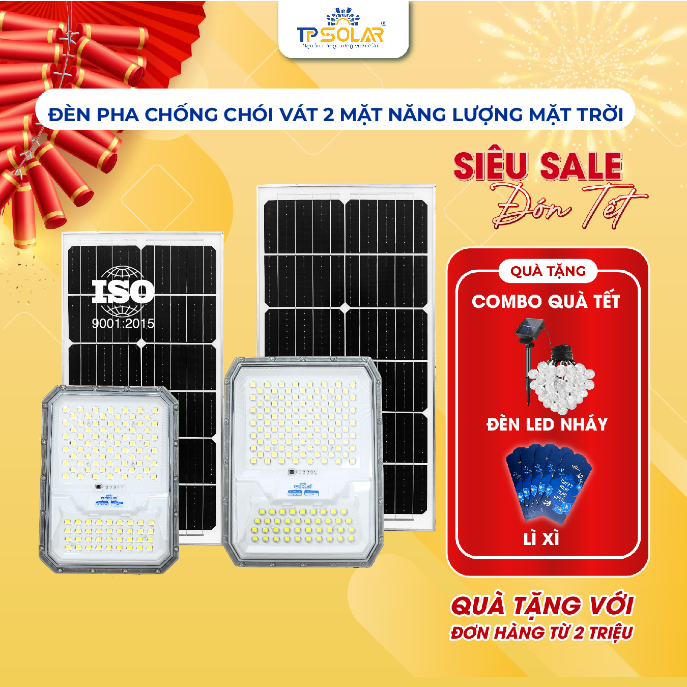 Đèn pha chống chói vát 2 mặt năng lượng mặt trời TP.DP12