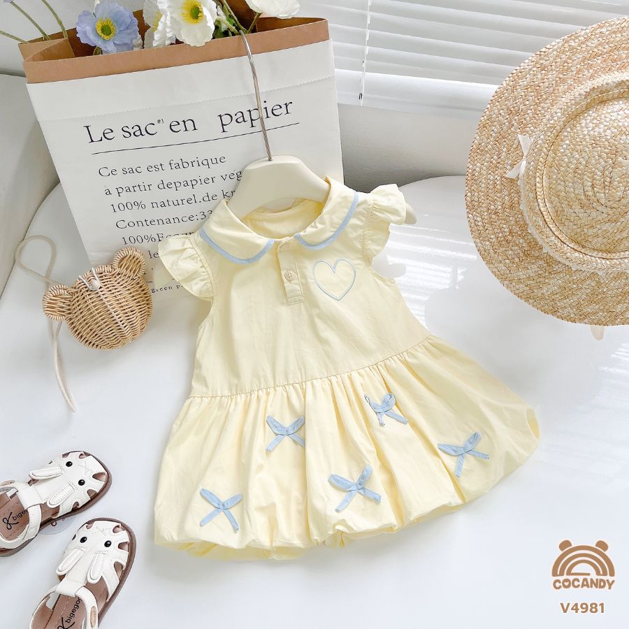 Váy cộc VÀNG quả bí phối nơ xanh