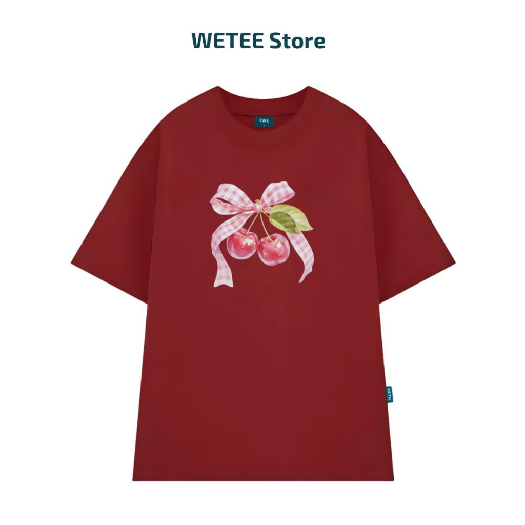 Áo thun unisex UX30-1169 hình nơ cherry hồng dáng oversized local brand WETEE_thumbnail_7