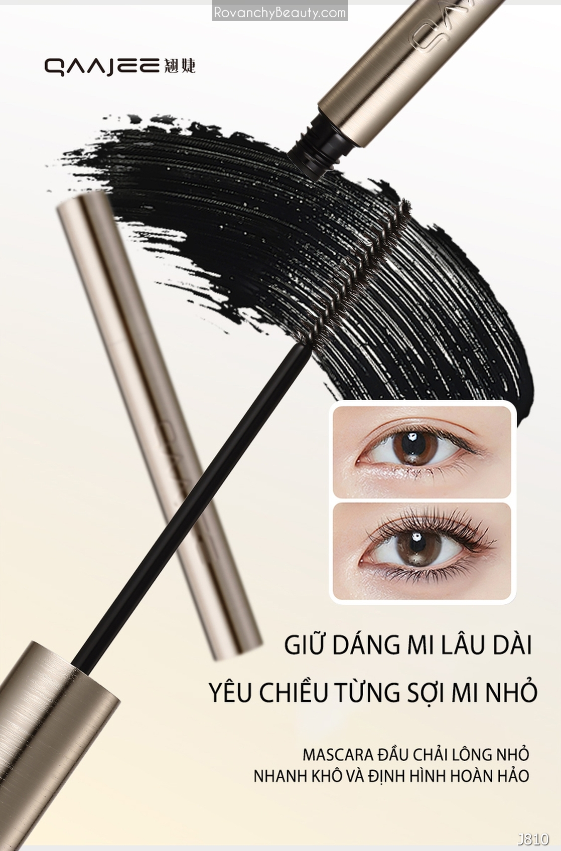 J810 Mascara Dài Mi, Chuốt Mi Cong Tự Nhiên, Không Lem, Không Trôi - Chống Thấm Nước Cao Cấp