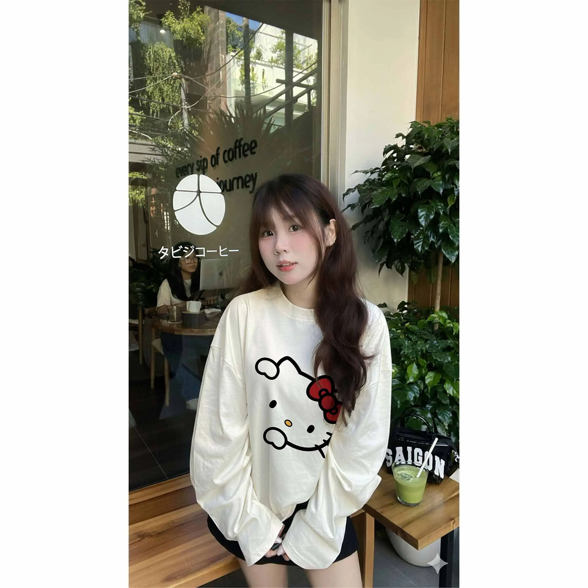 Áo thun nữ form boxy tay dài Miucho cotton dày dặn thoáng mát cổ tròn Hello Kitty in mix 2774_thumbnail_7