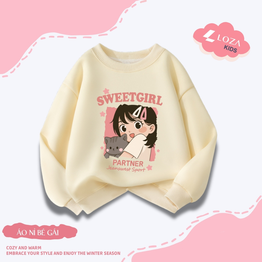 Áo sweater bé gái SWEET GIRL, PRETTY GIRL - Áo nỉ trẻ em cổ tròn size từ 15-40kg  Loza Kids IN003_thumbnail_4