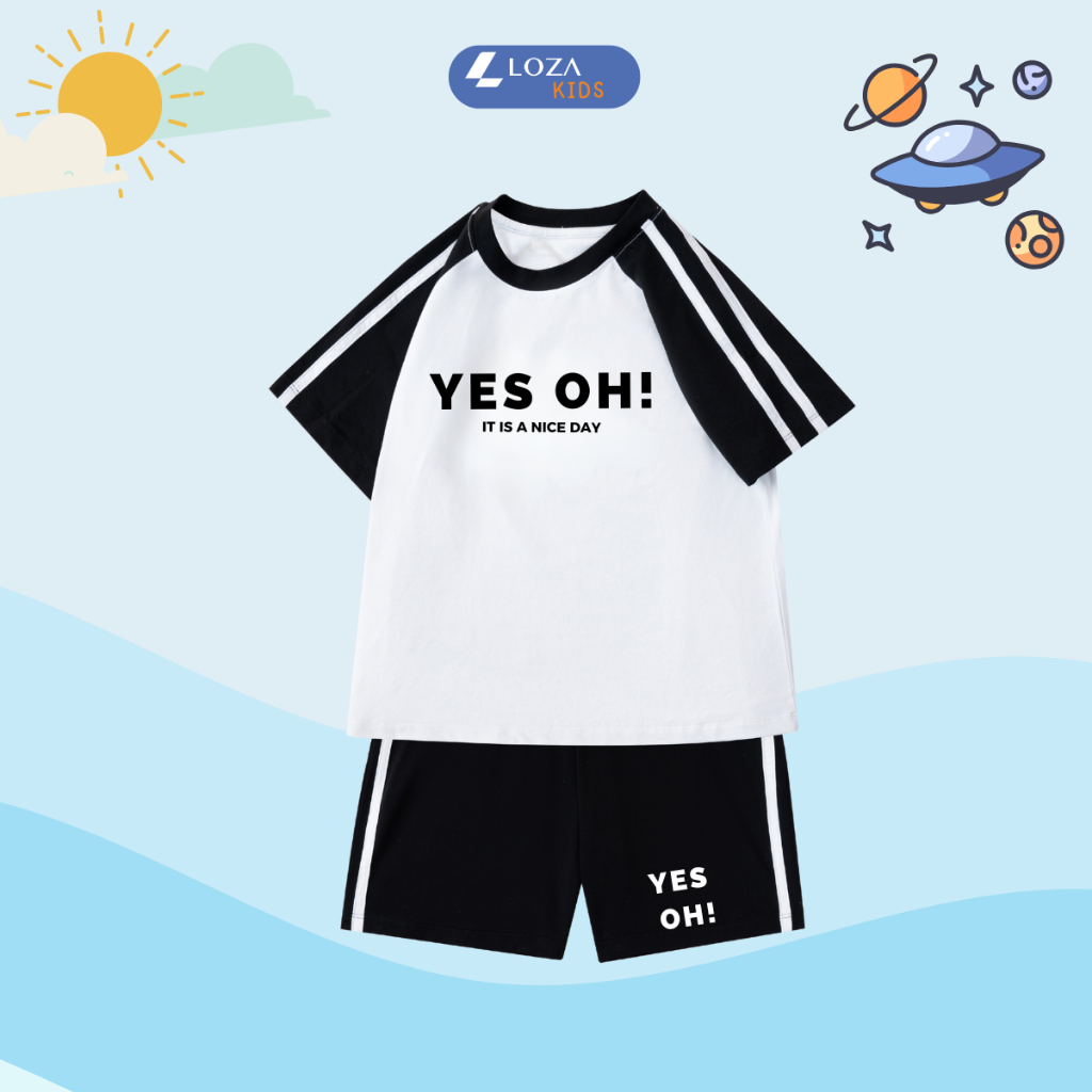 Đồ bộ trẻ em phối viền in chữ 'YES OH!' - Loza Kids BF260_thumbnail_0