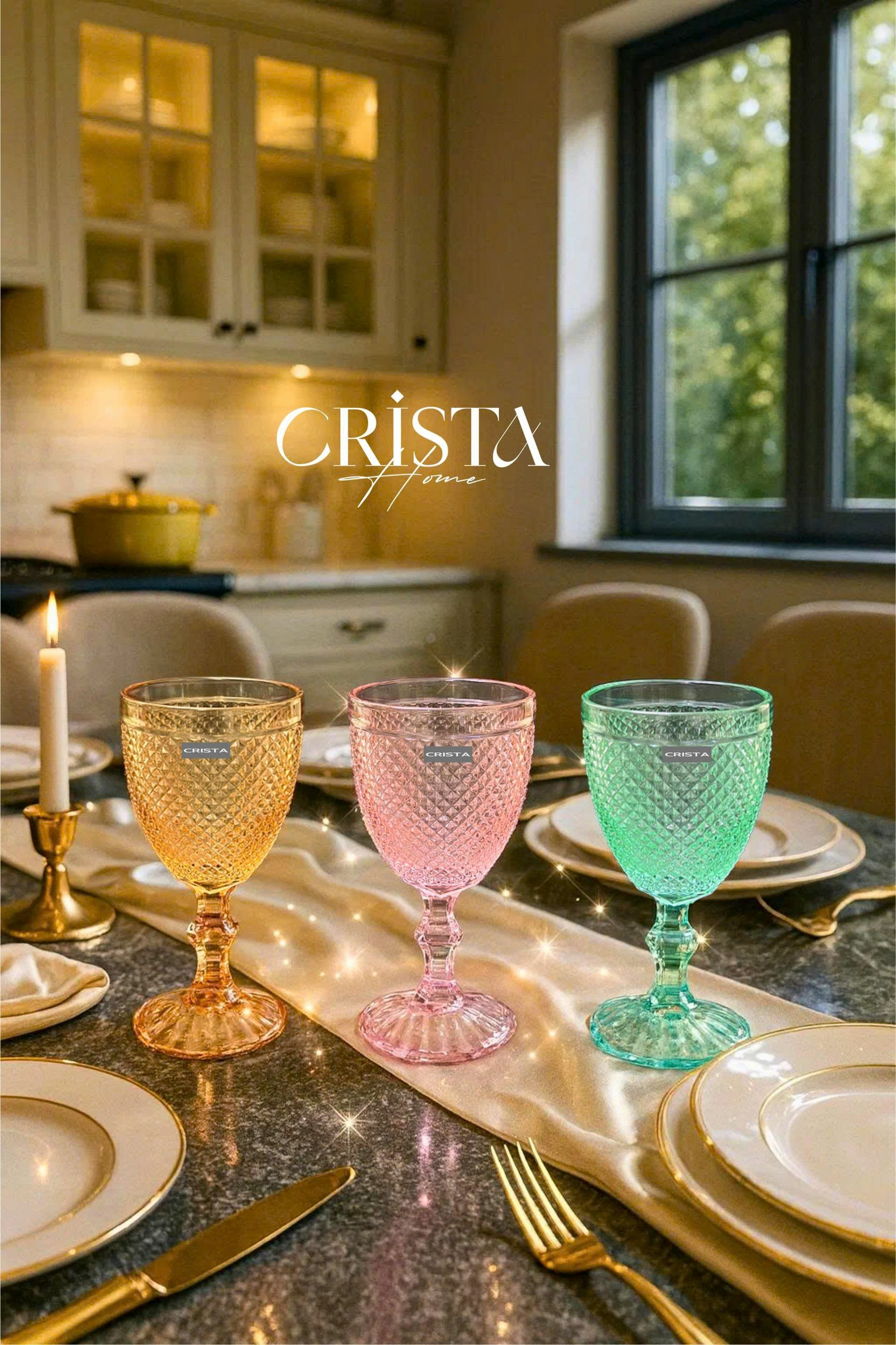 Bộ 6 ly thủy tinh CRISTA HOME  vân kim cương màu Pastel 300ml_thumbnail_0