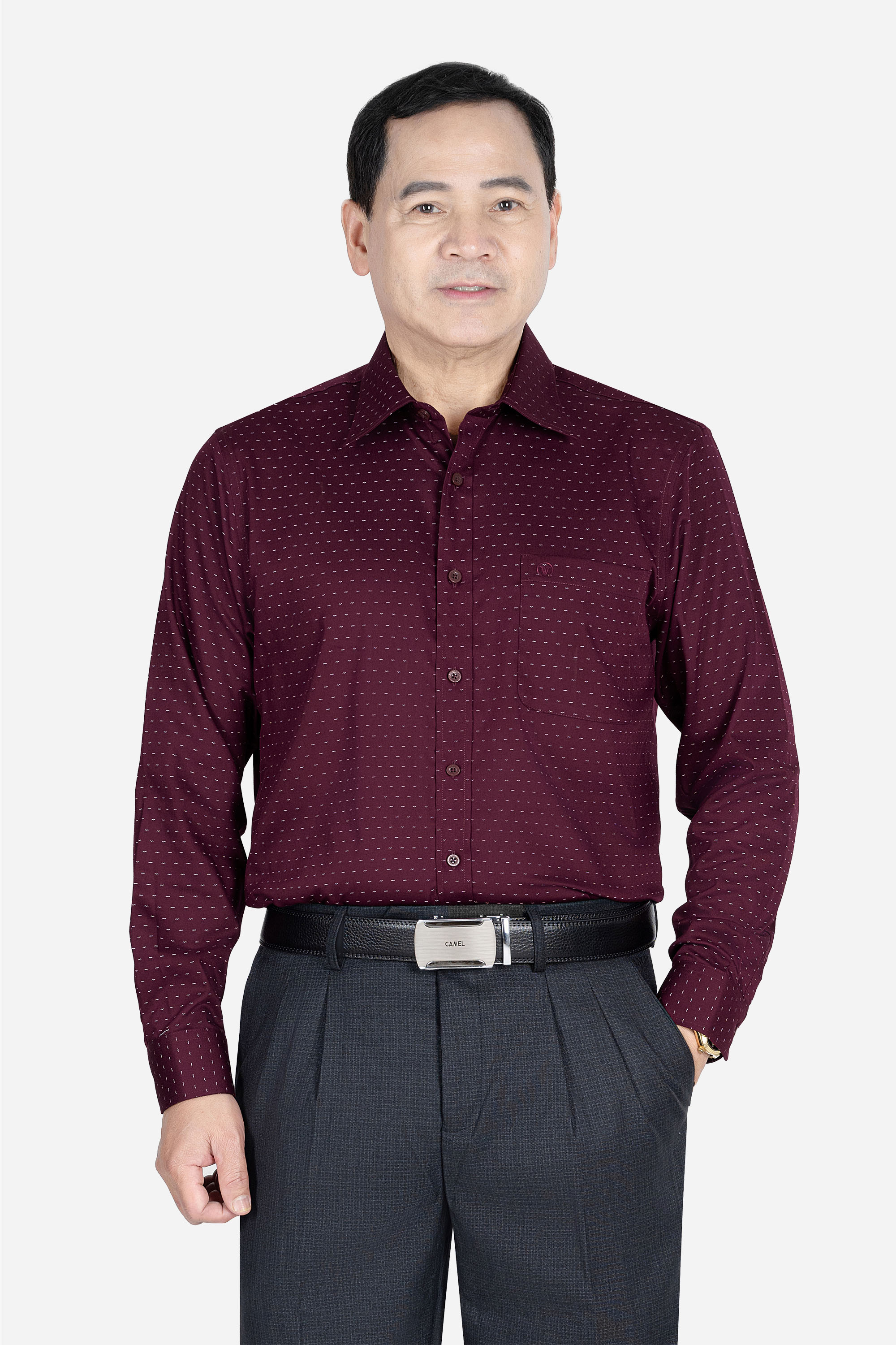 Sơ Mi Dài Tay Họa Tiết Nam Trung Niên ANCHI Chất Liệu Sợi Sồi Cao Cấp