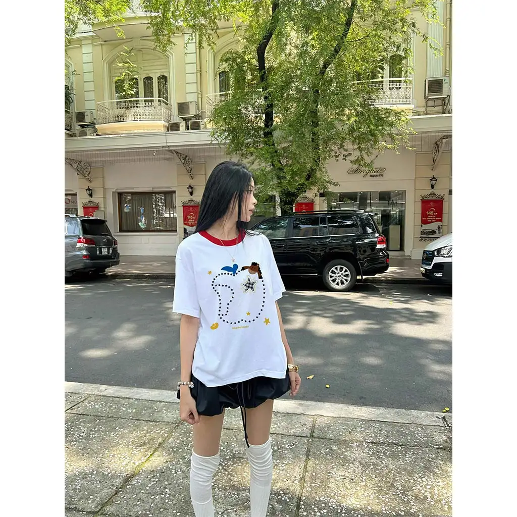 Áo thun boxy phối cổ mix màu đáng yêu Miucho thoáng mát dày dặn đứng form 2967_thumbnail_6