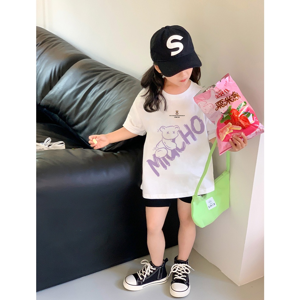 Áo thun cho bé gái form rộng AED1101 Miucho Kid tay ngắn vải cotton cổ tròn in mix_thumbnail_6