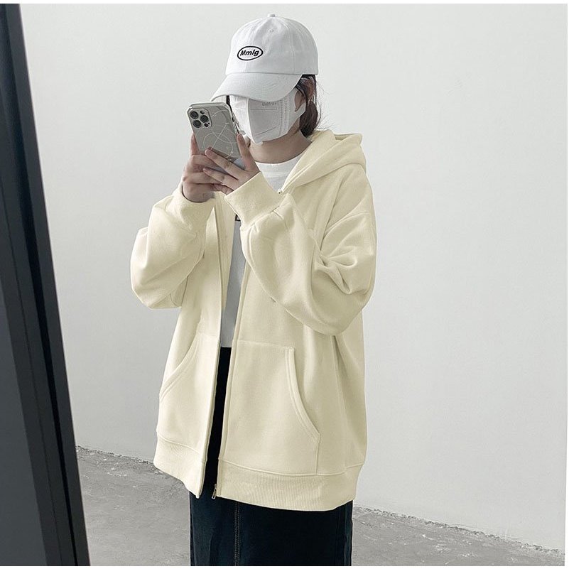 Áo hoodie zip trơn nữ form rộng HZT01 Miucho chân cua_thumbnail_8
