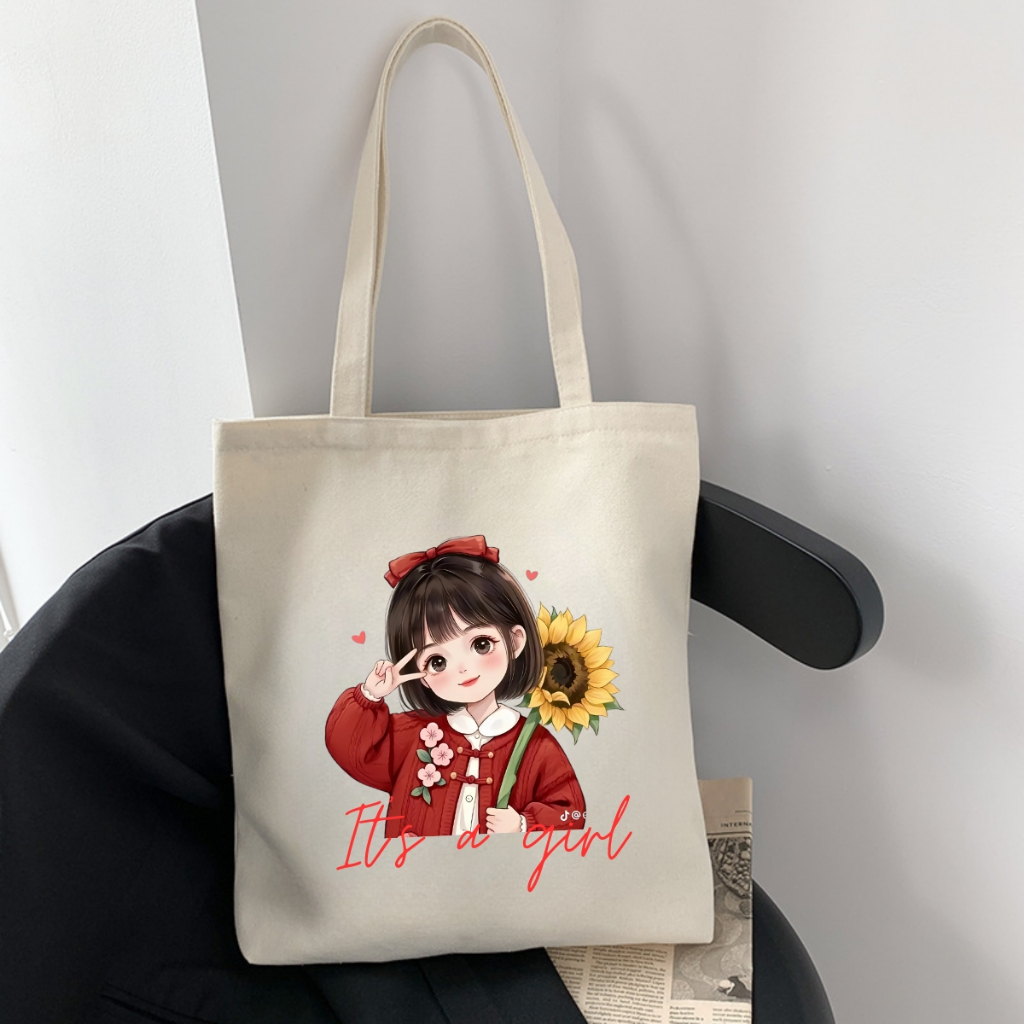Túi tote in hình Cô gái - Túi vải canvas kích thước 33x37cm đựng vừa A4  và laptop - TOTE23_thumbnail_8