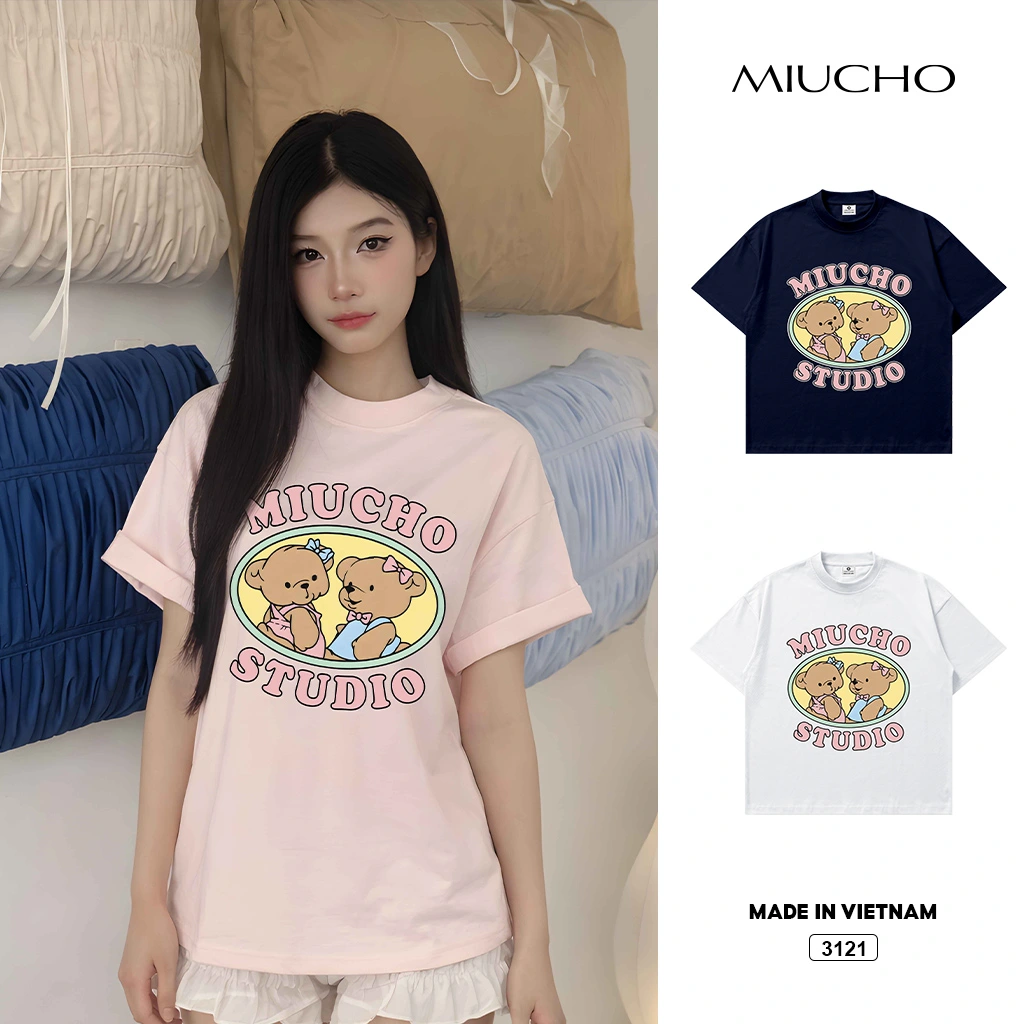 Áo thun boxy nữ Miucho Gấu Teddy 3121_thumbnail_1