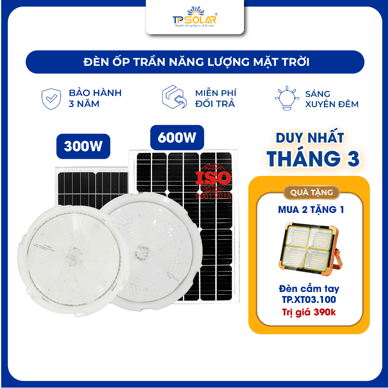Đèn ốp trần năng lượng mặt trời (TP.OT01.300 / TP.OT01.600)