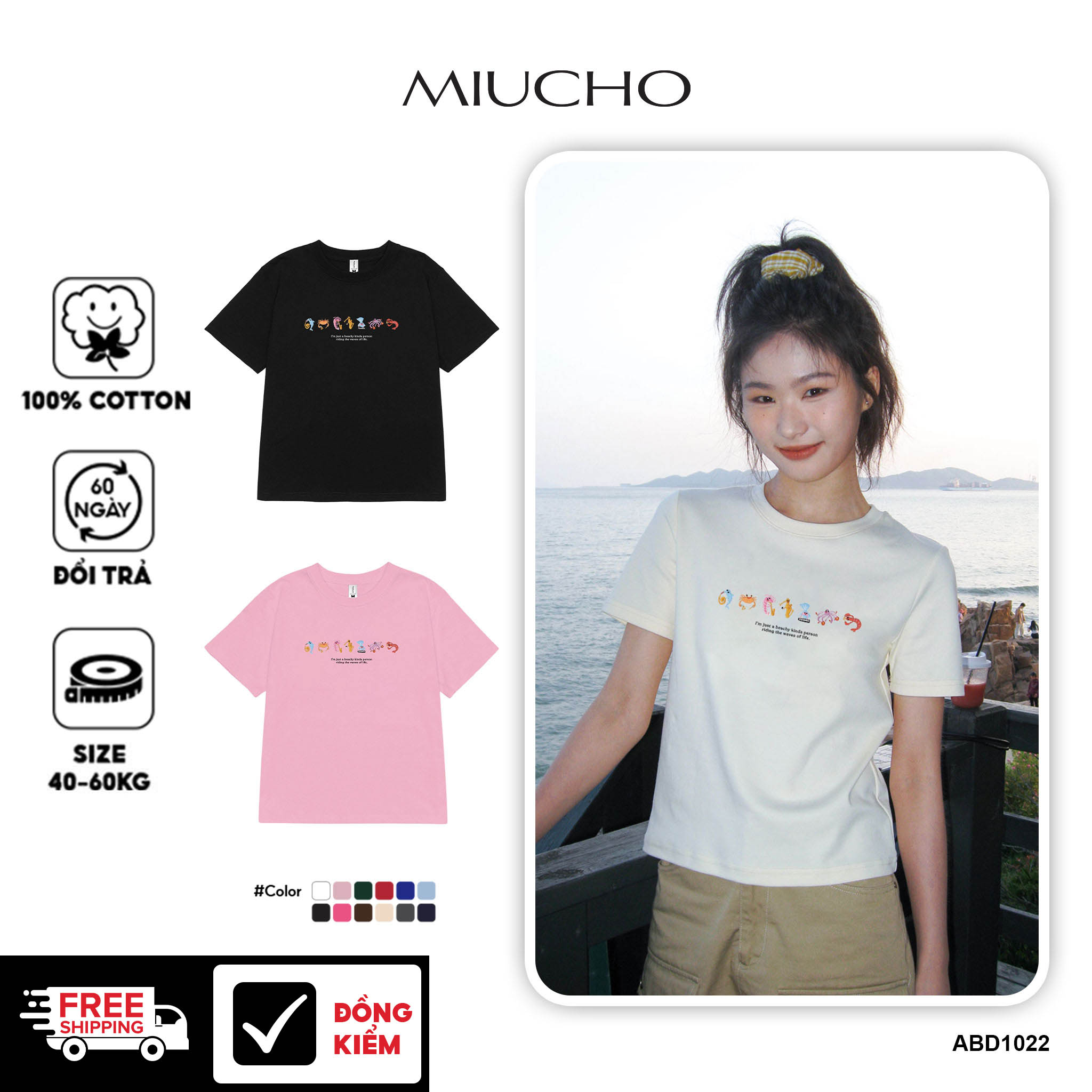 Áo thun baby tee form ôm mùa hè năng động ABD1022 Miucho tay ngắn Cổ tròn hotrend in mix