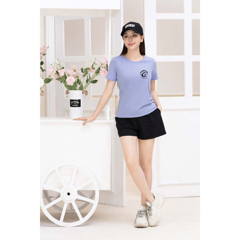 Bộ quần áo nữ dáng vừa in chữ PEERLESS - Set bộ nữ mặc nhà/ đi chơi  (áo thun form vừa + quần đùi) - LOZA VP40_thumbnail_12
