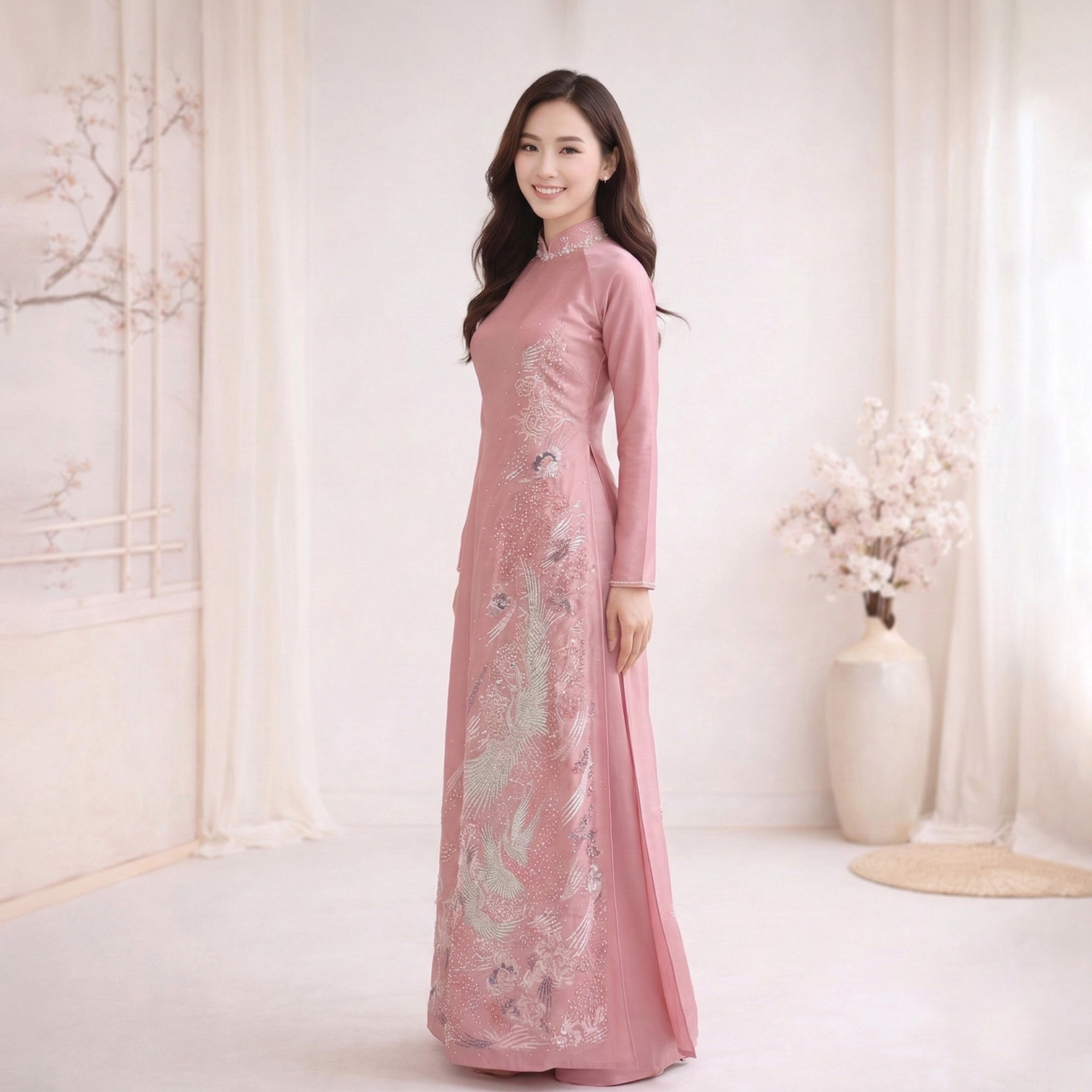 Áo Dài Mẹ Phượng Vũ Màu Hồng - Trẻ Trung Sang Trọng - Dịp Cưới Hỏi Chất AM26-11_thumbnail_1