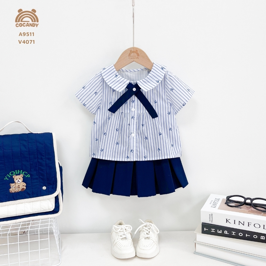 Áo cộc kẻ XANH họa tiết nơ_thumbnail_1