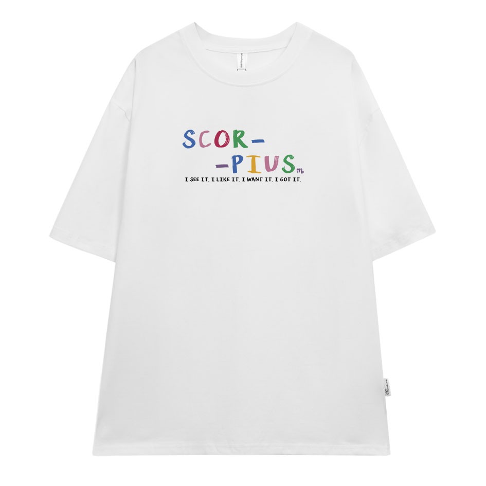 Áo thun nữ form rộng ATD379 cung hoàng đạo Bò Cạp SCORPIUS Miucho cotton cổ tròn in typography