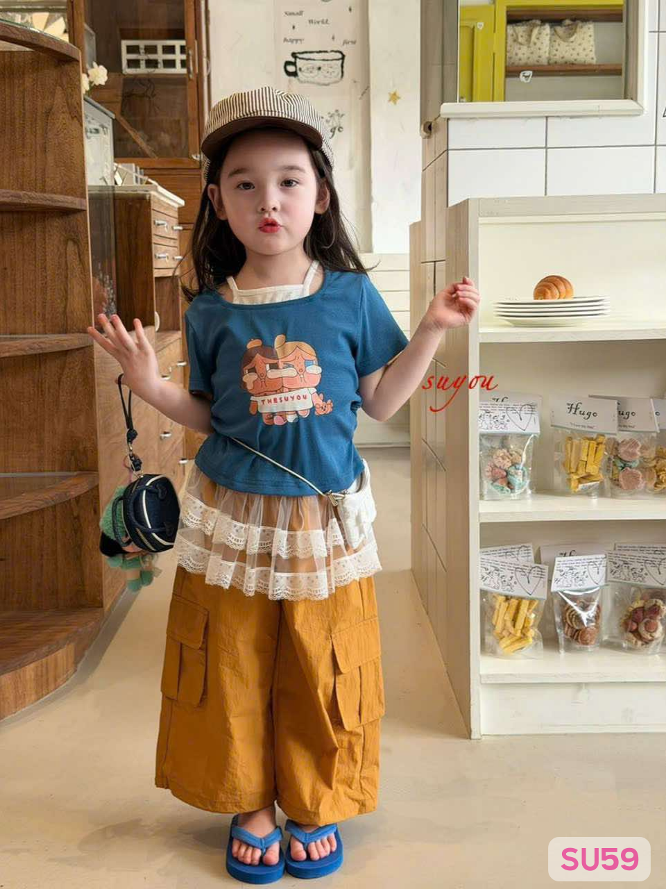 SU59 - Áo thun in hình màu xanh hãng Suyou