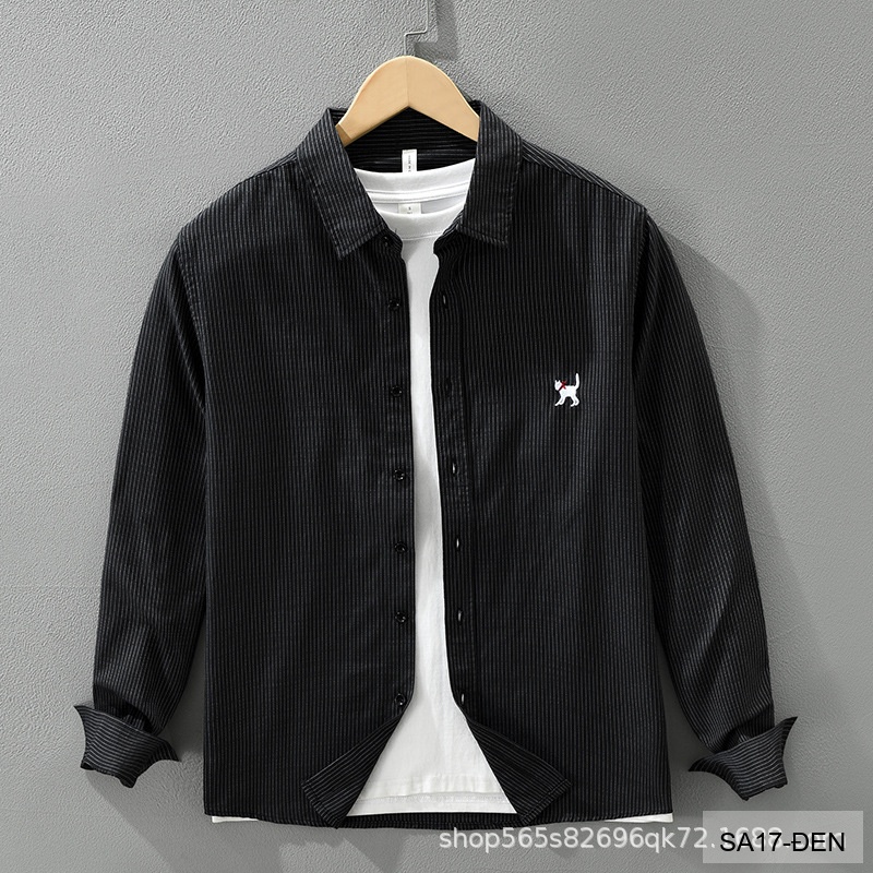 SA17 - Áo sơ mi nam dài tay thêu họa tiết mèo, form rộng, chất cotton 100%, phối sọc thời thượng_thumbnail_14