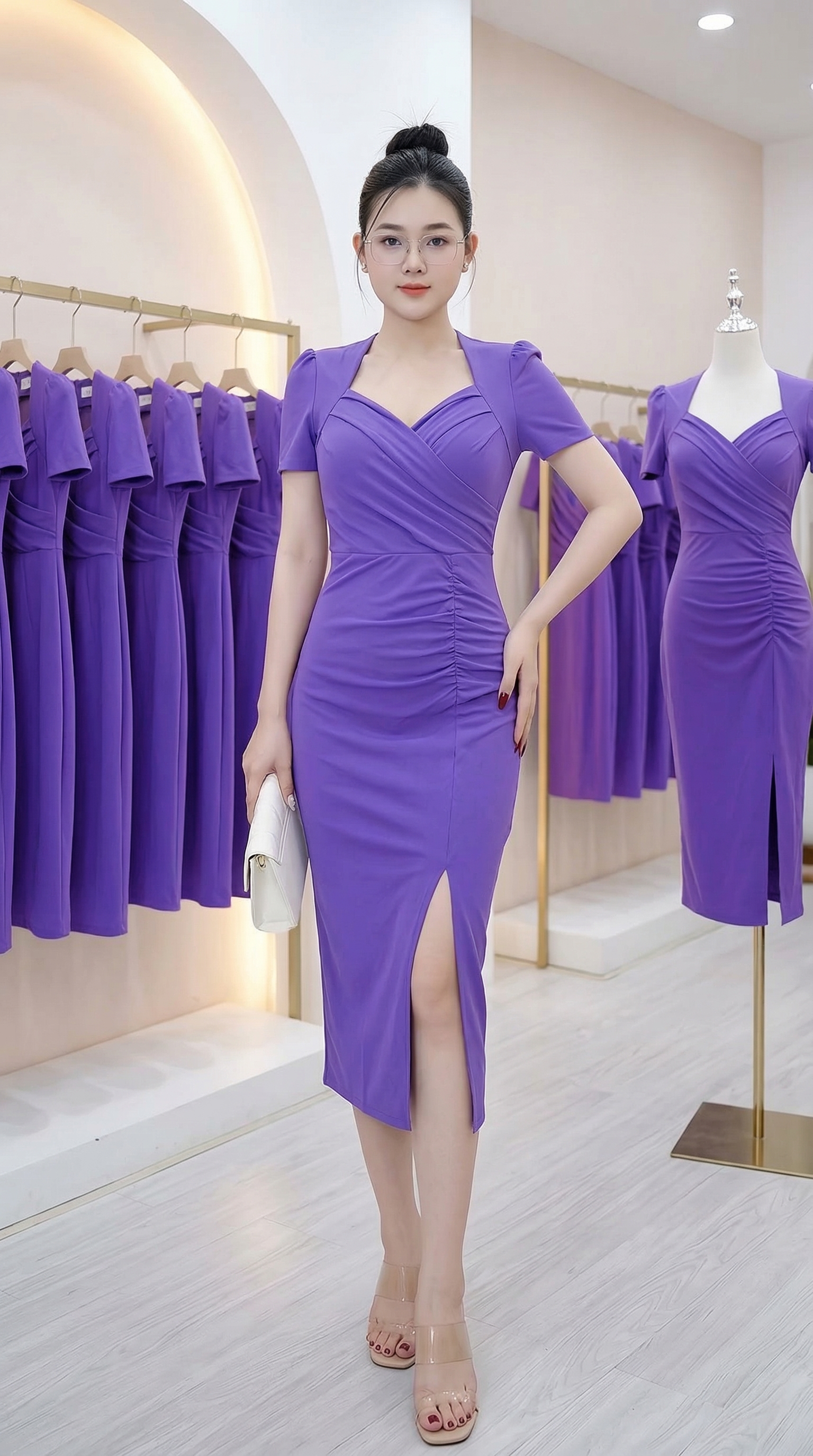 Đầm body tay con đắp chéo ngực xẻ đùi_thumbnail_7