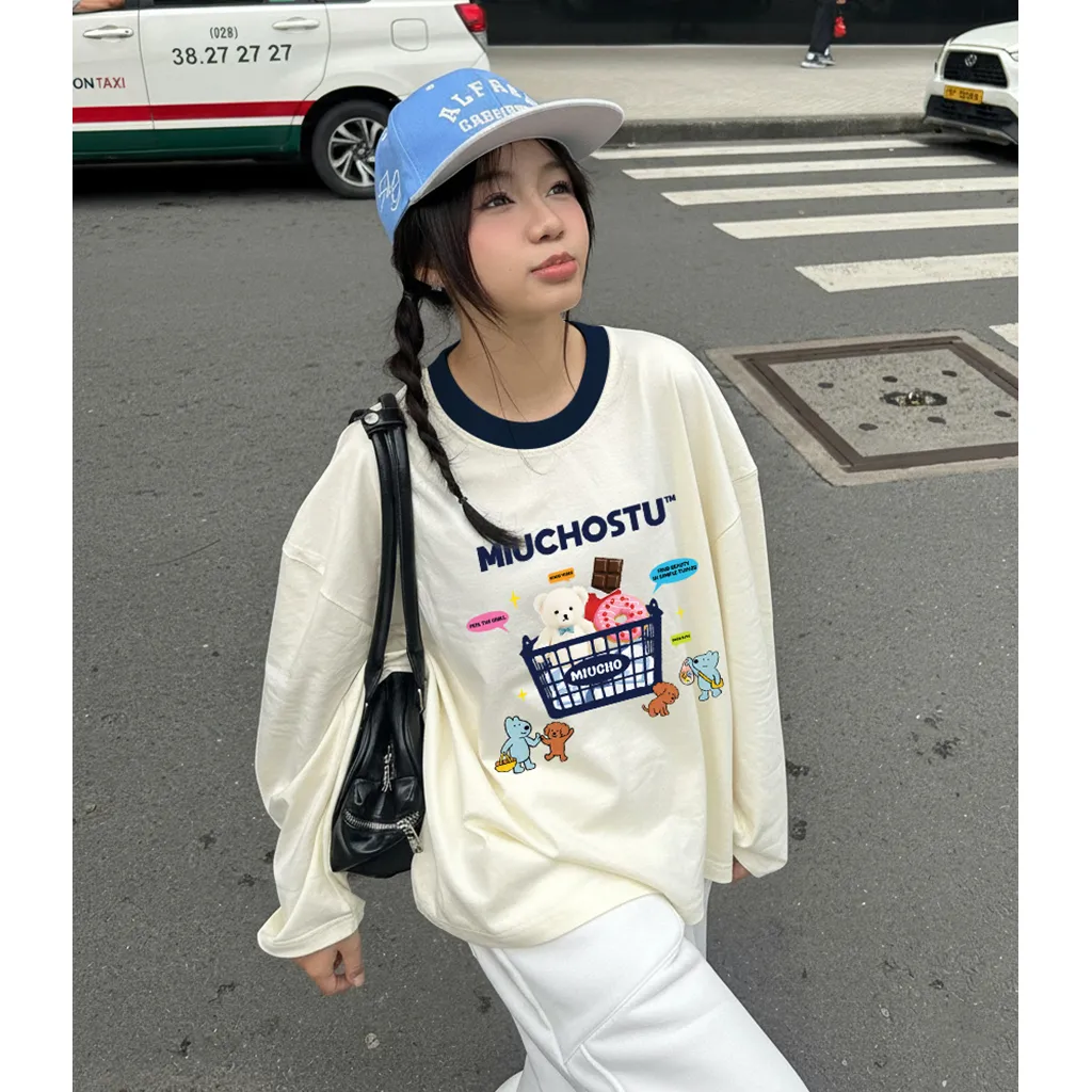 Áo thun unisex form boxy Miucho vải dày dặn thoáng mát tay dài phối cổ mix màu 2811_thumbnail_8