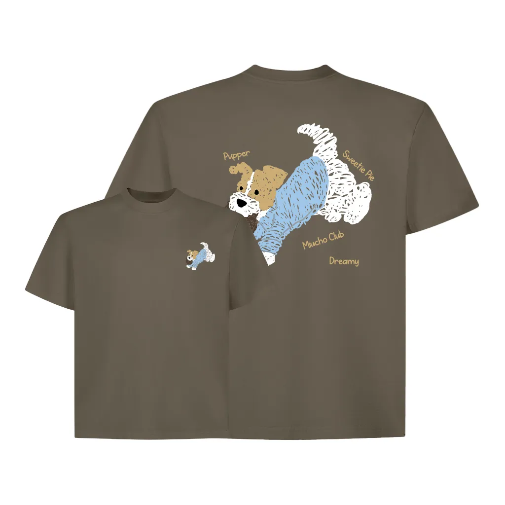 Áo thun boxy hình cún dễ thương 2596 Miucho vải cotton thoáng mát phong cách Hàn Quốc in mix