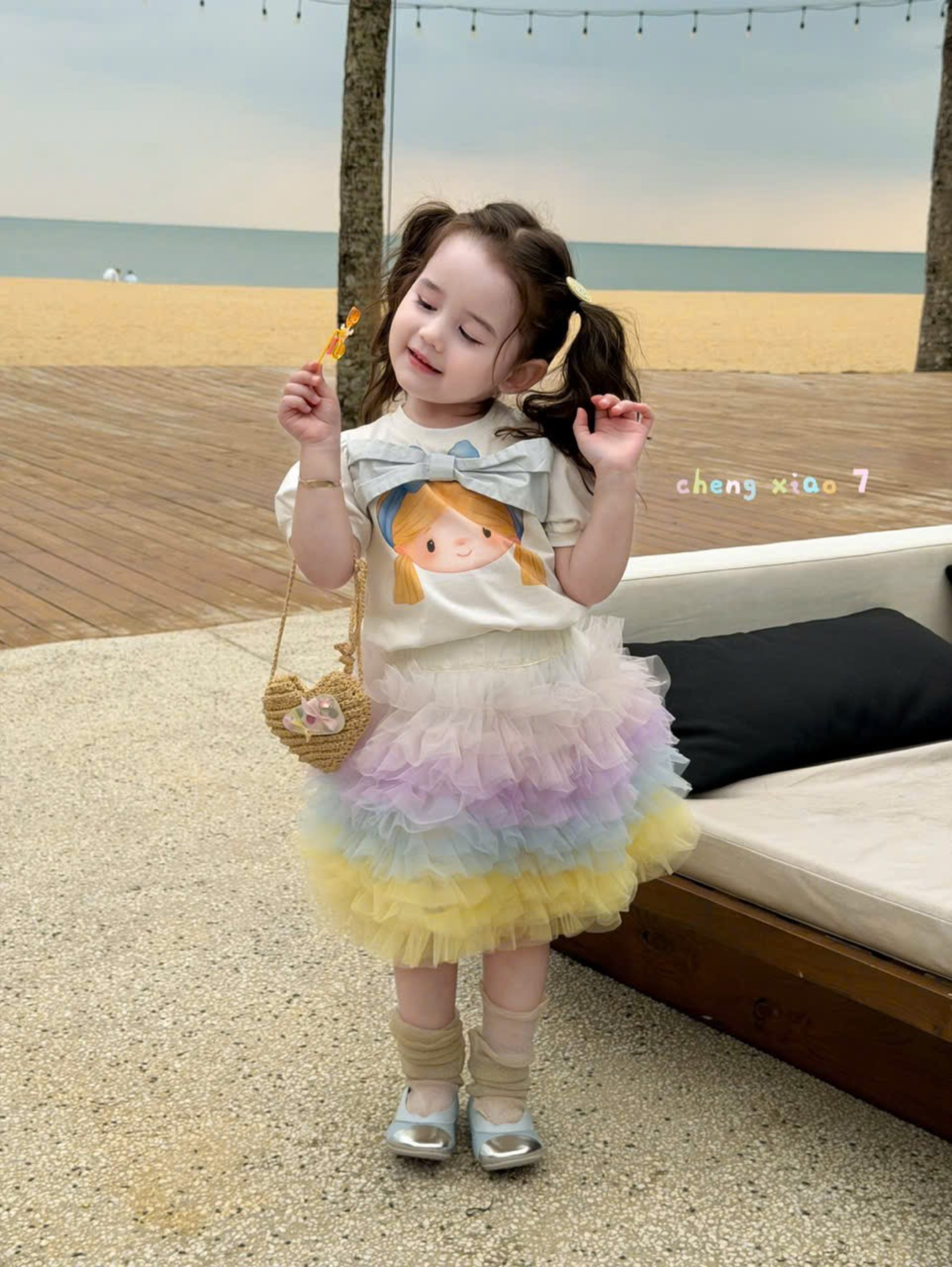 CX07 - Chân váy voan tầng phối màu cầu vồng hãng CX7