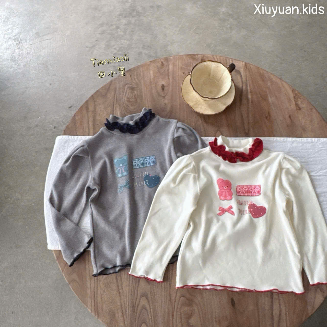 (G185) Áo giữ nhiệt cổ bèo đỏ họa tiết gấu Tianxiaoli_thumbnail_0