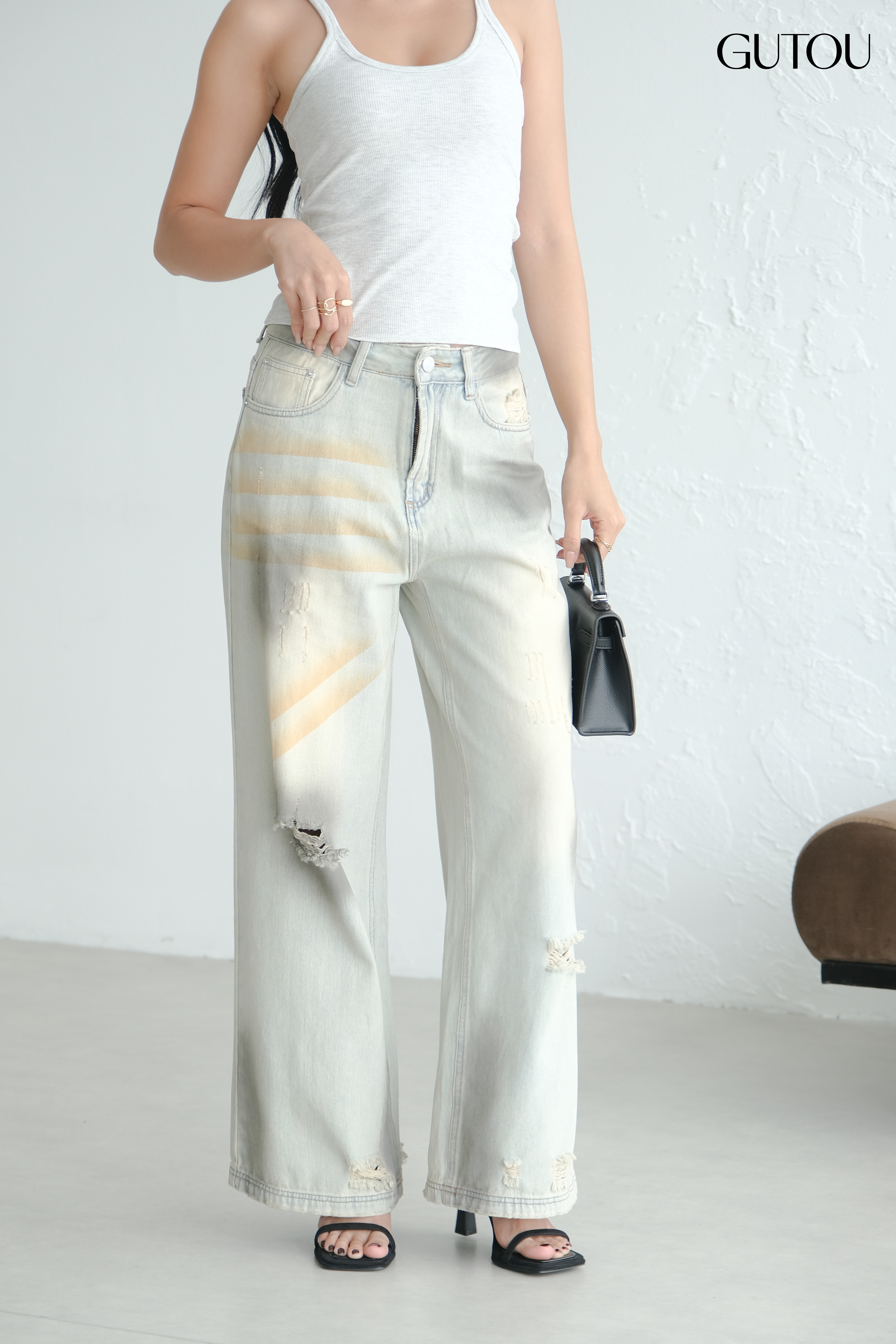[ GUTOU ] Quần Jean Suông Xám Vệt Màu Streetwear_thumbnail_2