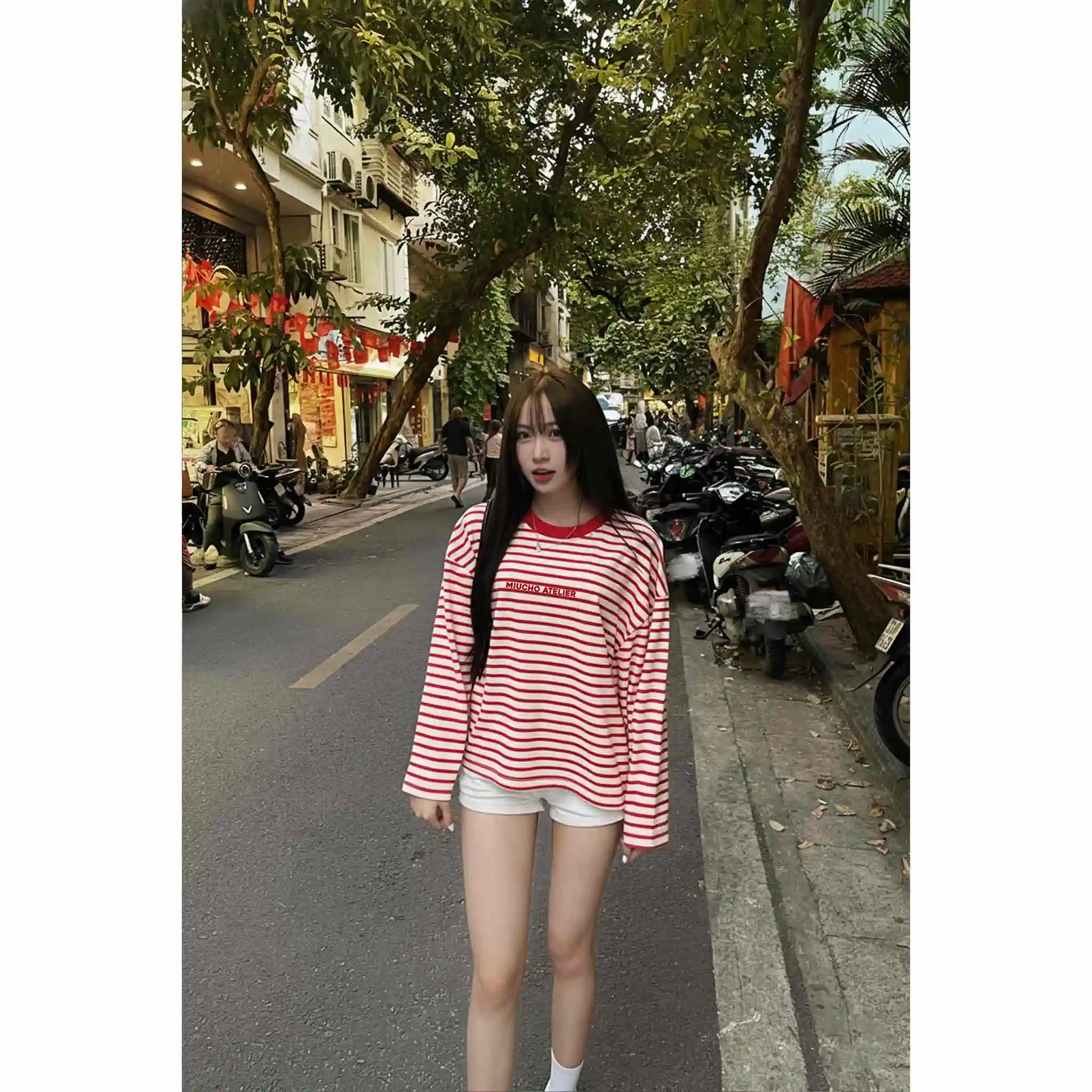 Áo thun boxy tay dài Miucho vải thun rib thoáng mát mềm mại cổ tròn Chill Vibes Only in mix 2695_thumbnail_9