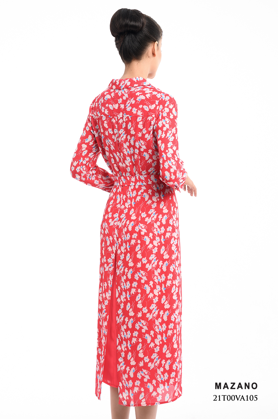 Đầm sơ mi họa tiết nền đỏ xẻ thân thắt đai_thumbnail_2