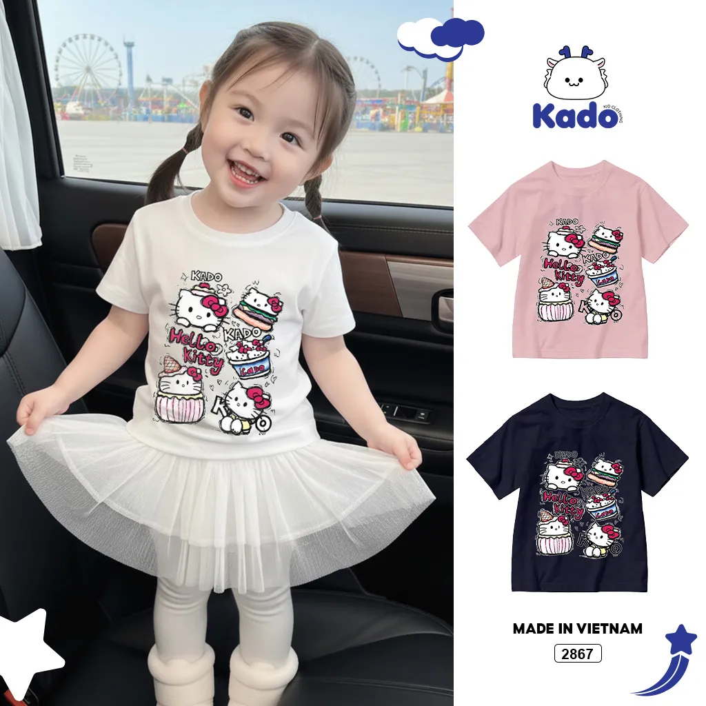 Áo thun cho bé gái Kado vải cotton thoáng mát dày dặn Hello Kitty cổ tròn in mix 2867_thumbnail_11