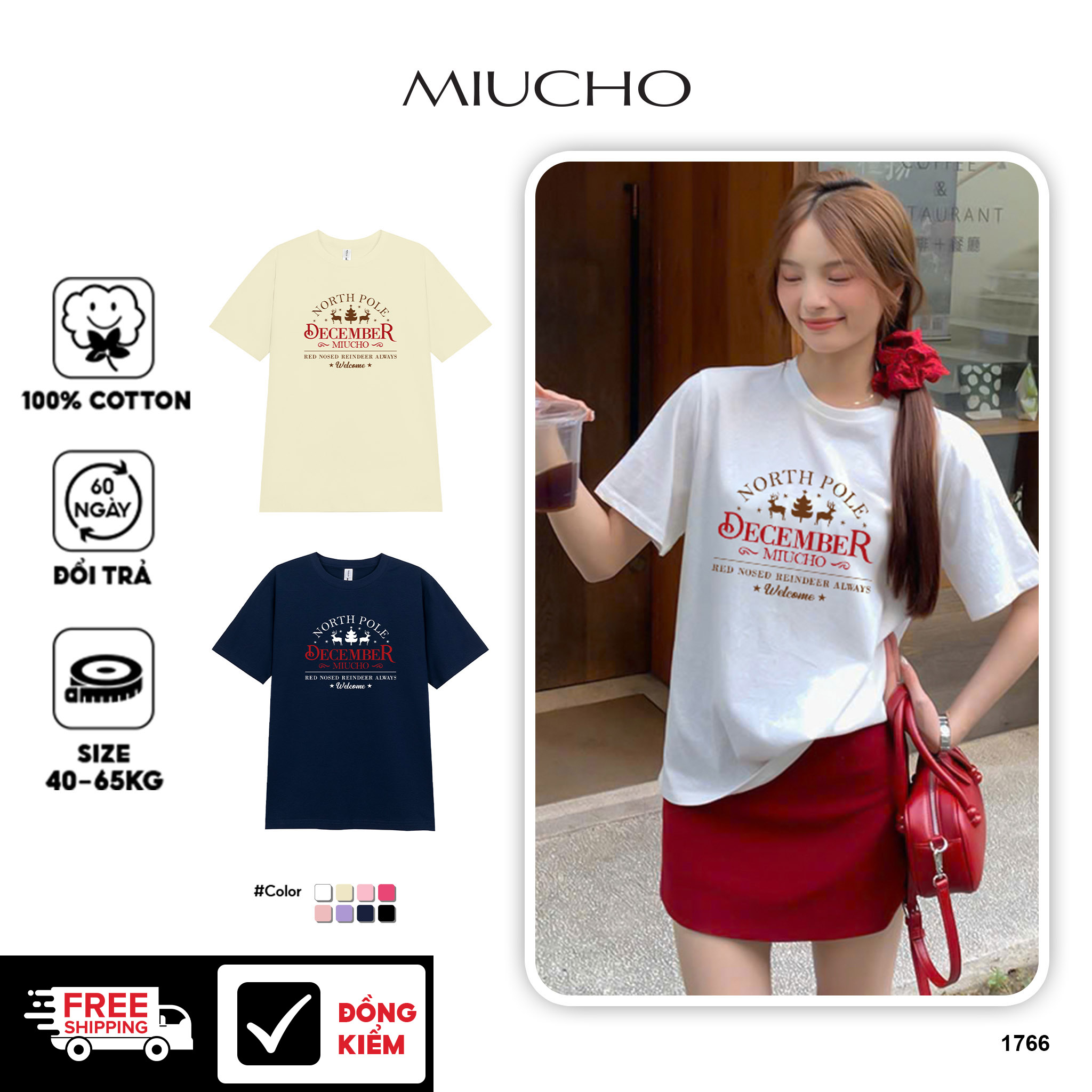 Áo thun nữ giáng sinh noel form vừa regular vải cotton 4c thoáng mát 1766 Miucho Chic Chic in mix