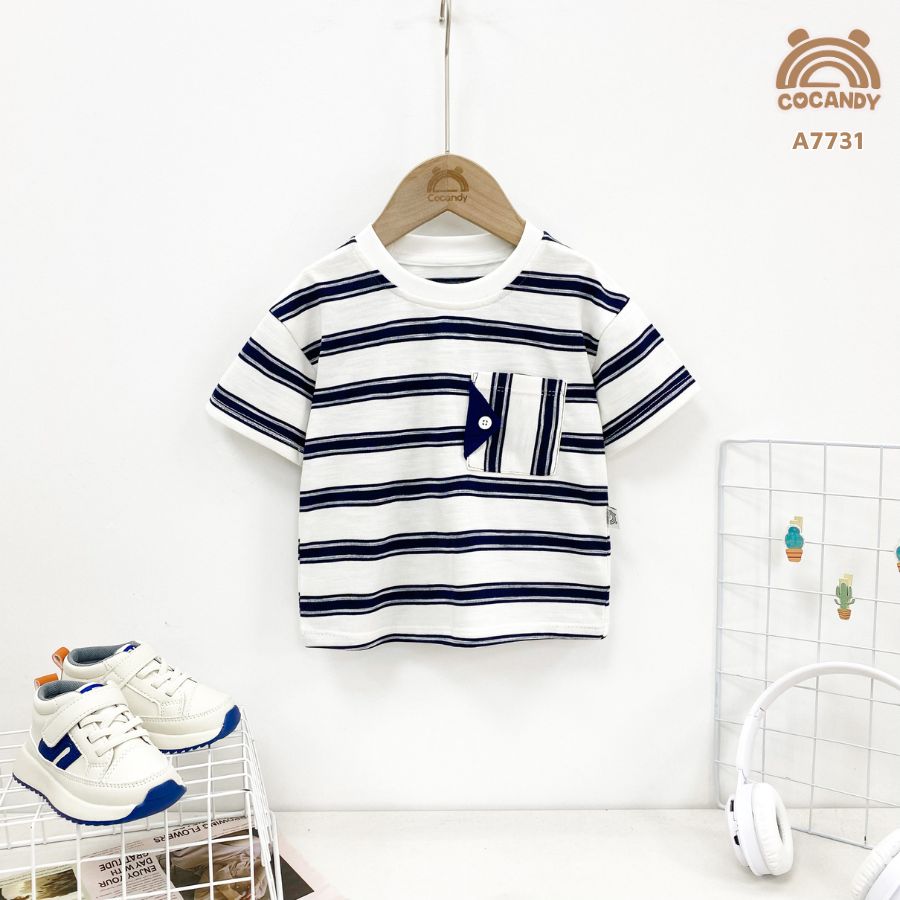 Áo cộc kẻ TRẮNG NAVY phối túi ngực nắp dọc_thumbnail_3