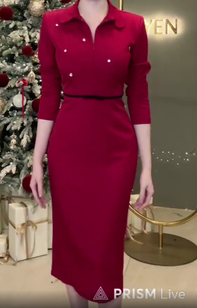 Đầm Suông Khoá Ngực Nơ Eo Tay Dài_thumbnail_5