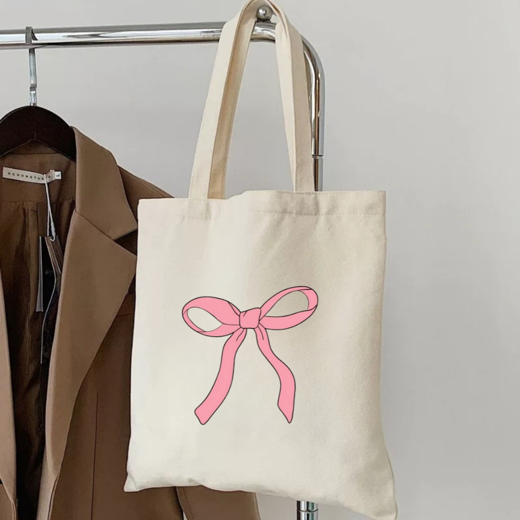 Túi tote vải canvas đeo vai hình nơ, hoa đẹp có khóa kéo và ngăn phụ We Tee - WTU02_thumbnail_1