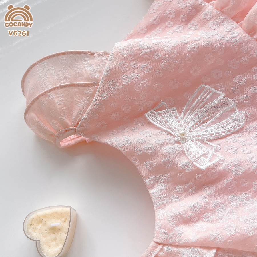 Váy cộc HỒNG 2 tầng vân hoa phối nơ ngực_thumbnail_5