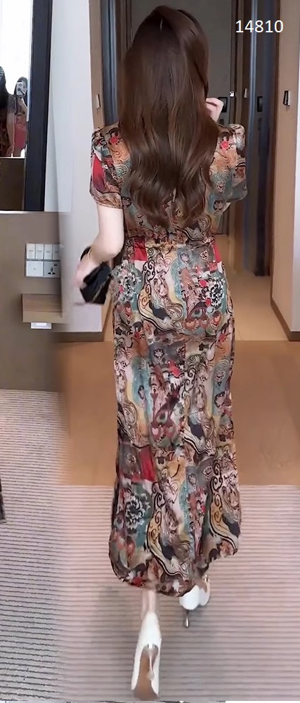 14810-Đầm suông cổ tàu kết nút eo thắt dây  rút in họa tiết cổ điển (latin)_thumbnail_4