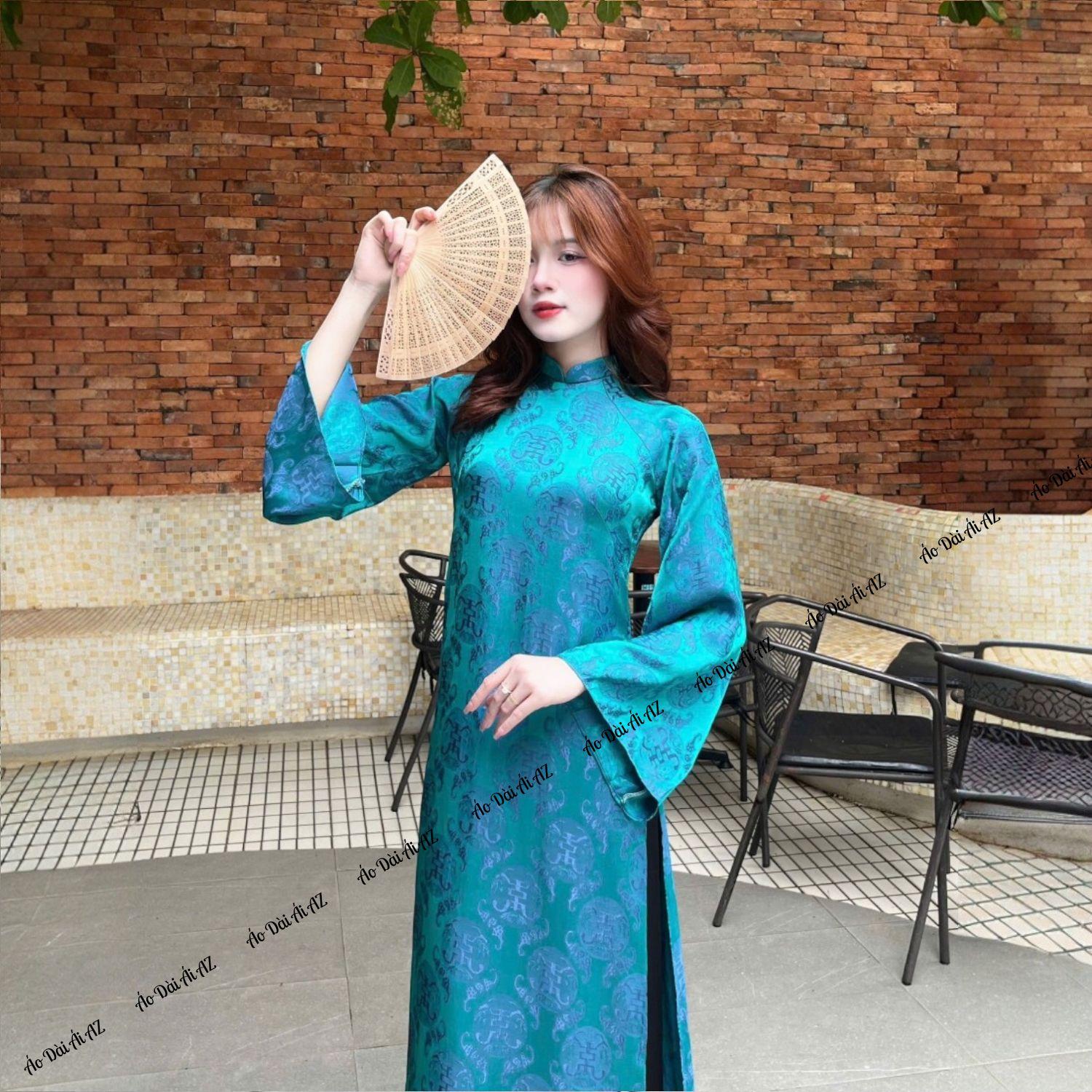 Áo Dài Cách Tân Nữ Dáng Suông Tơ Hoa Tay Dài Giả Cổ Phục Mặc Tết MM02_thumbnail_2