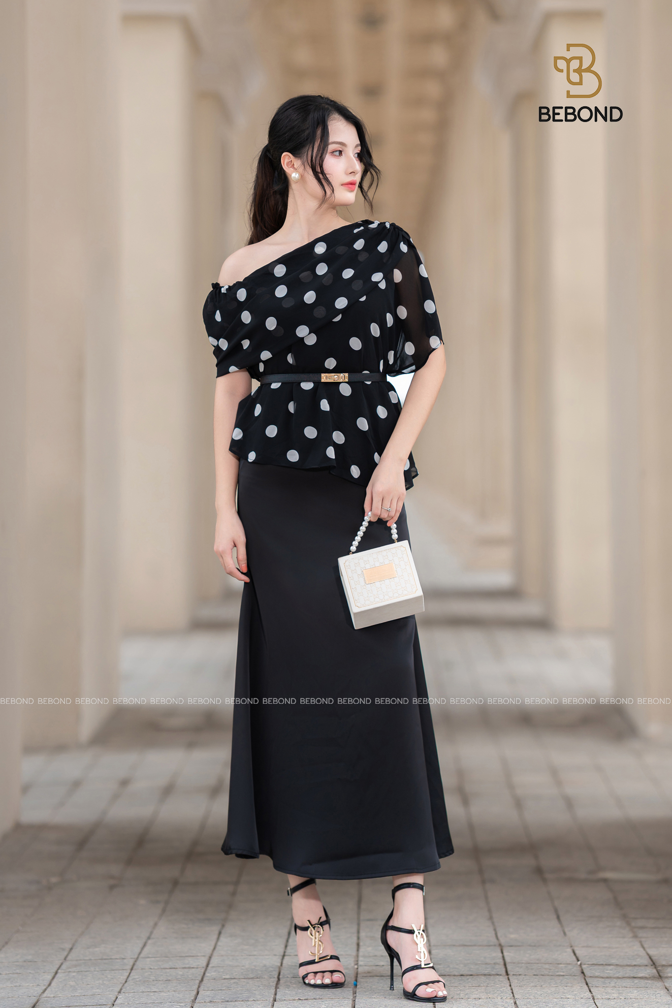 Set áo chấm bi trễ vai LEVANA màu ĐEN_thumbnail_4