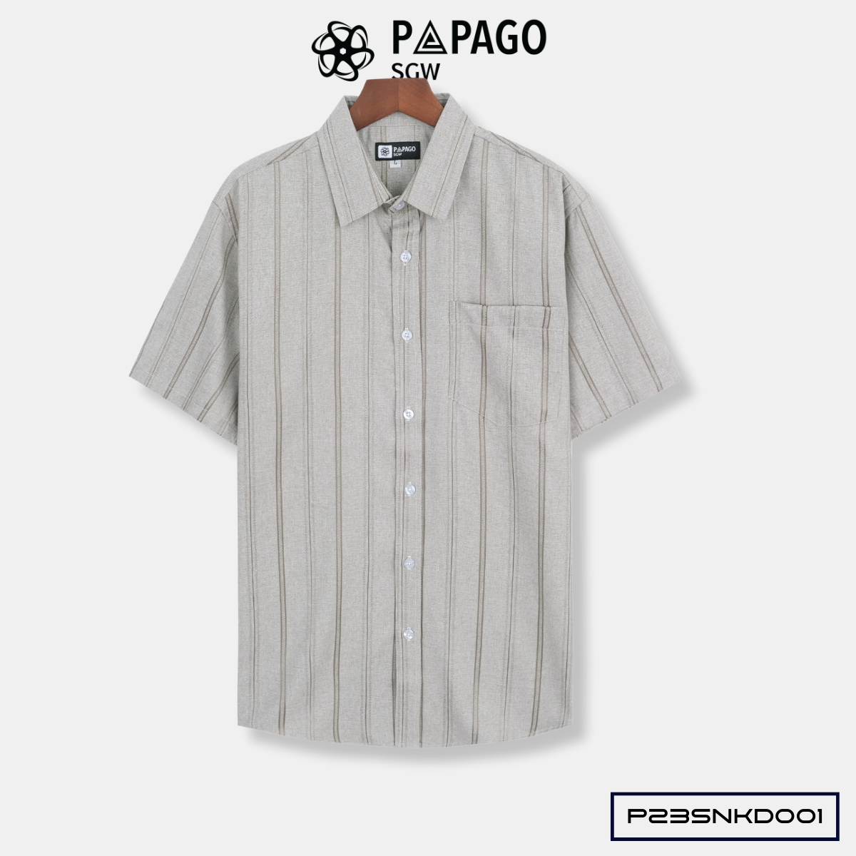 Áo sơ mi nam trung niên PAPAGO tay ngắn lai bầu vải xô đũi mềm mịn cao cấp kẻ sọc - P23SNKD001_thumbnail_14